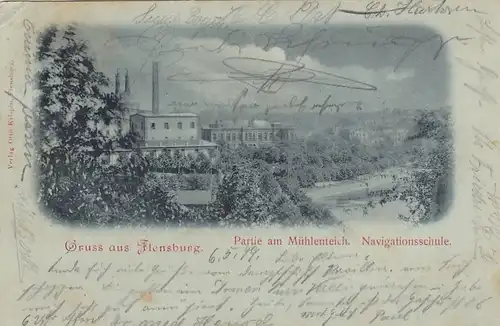 Gruß aus Flensburg, Partie am Mühlenteich, Navigationsschule gl1899 F7767