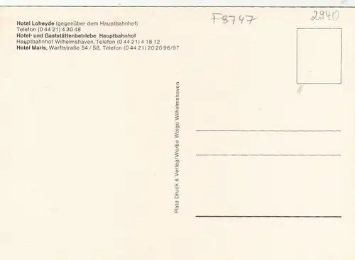 Wilhelmshaven, Hotel- und Gaststättenbetriebe Letschert ngl F8747