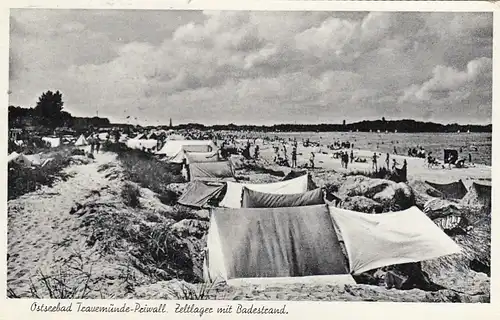 Ostseebad Travemünde-Priwall, Zeltlager am Badestrand gl1937 F7806