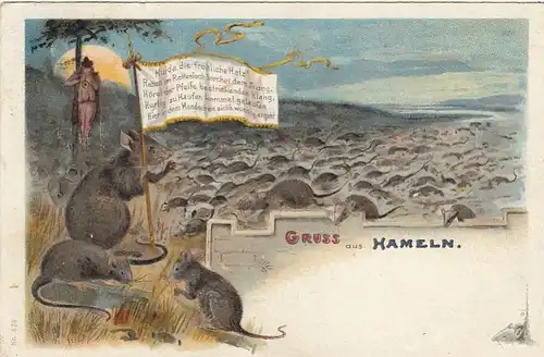 Hameln a.d.W, Die Rattenhatz, Litho nglum 1910? G3326