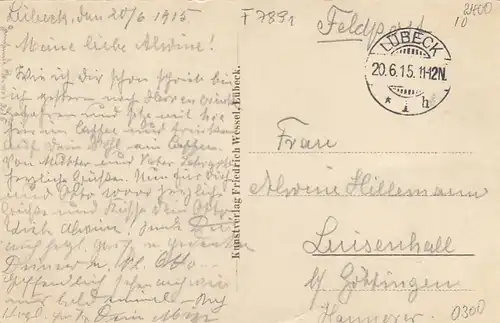 Lübeck, Holstentor mit Bismarckdenkmal feldpgl1915 F7891