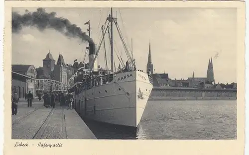 Lübeck, Hafenpartie mit Dampfer "Hansa" gl1959? F7886