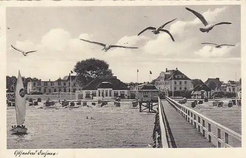 Ostseebad Dahme i.Holst., Möwen über der Anlegebrücke gl1938 F8116