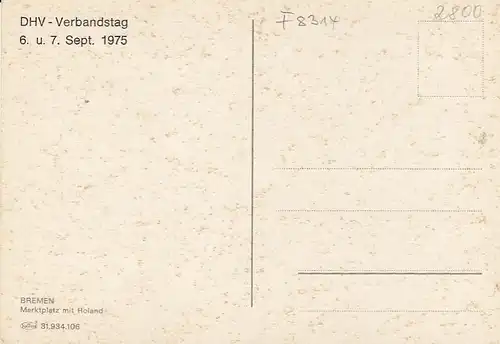 Bremen, Marktplatz mit Roland anl. DHV-Verbandstag 1975 ngl F8314