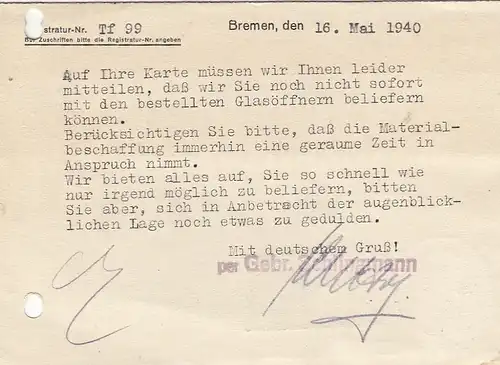 Bremen, Gebr. Schlingmann, Zeitgeschichte gl1940 F8350