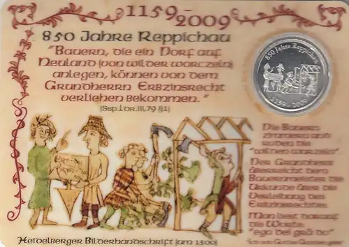 Reppichau 850 Jahre Plastikgedenkkarte mit Münze ngl G0285
