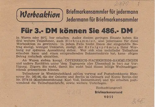 Delmenhorst, Werbeaktion Briefmarken-Voss gl1949 F8534