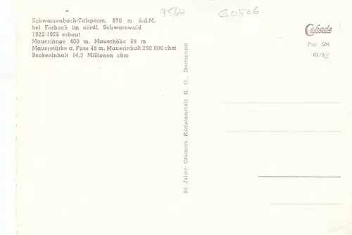 Schwarzenbach-Talsperre bei Forbach, nördl. Schwarzwald ngl G0506