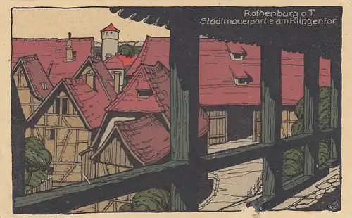 Rothenburg o.T., Stadtmauer am Klingentor, Steindruck ngl F9650