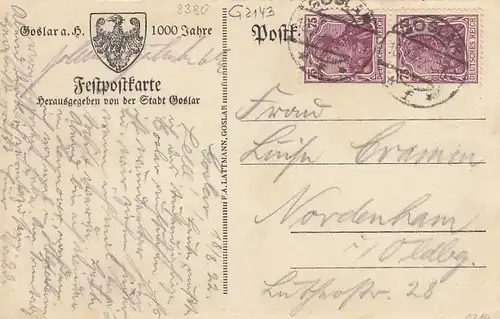 1000 Jahre Goslar, Harz, Festpostkarte gl1922 G2143