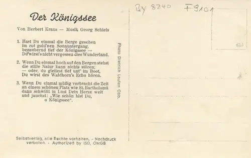 Der Königssee, Liedtextkarte ngl F9101