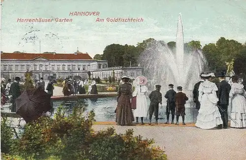 Hannover, Herrenhäuser Gärten, Am Goldfischteich, Litho gl1909 G2798