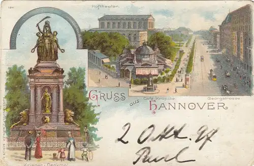 Hannover, Oper, Kröpcke, Georgstraße, Krieger-Denkmal, Litho gl1897 G2751
