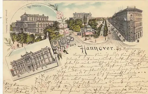 Hannover, Kgl.Theater, Georgstraße, Ständehaus, Litho gl1897 G2842