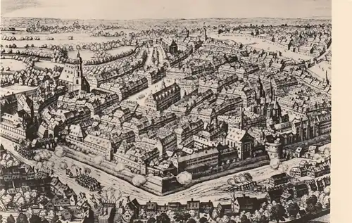 Alt-Leipzig, Vogelschau z.Zt.des 30-jährigen Krieges ngl F9430