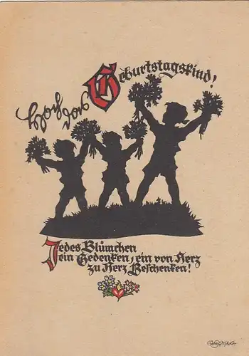 Geburtstag-Wünsche mit Kinder-Slhouette und Spruch ngl G4813
