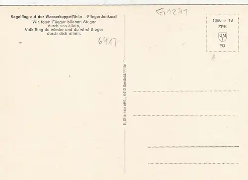 Rhön, Wasserkuppe, Fliegerdenkmal, Mehrbildkarte ngl G1271