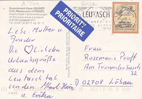 Leutasch, Tirol, Appartmenthaus Neuner, Reatsurant Laterndl glum 1990? G1281