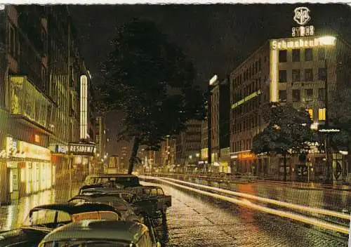 Düsseldorf, Graf-Adolf-Straße bei Nacht glum 1970? G1319