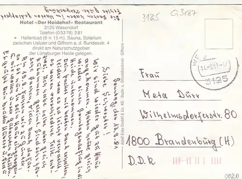 Wesendorf/Han., Hotel "Der Heidehof" Restaurant gl1981 G3187