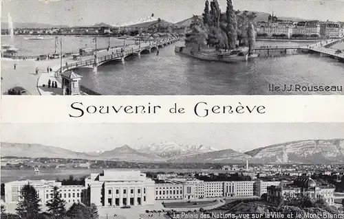Genève/Genf, Ile J.J.Rousseau, Palais des Nations, Montblanc gl1954 G5212