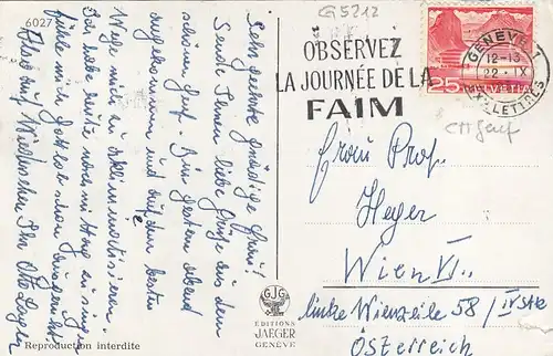 Genève/Genf, Ile J.J.Rousseau, Palais des Nations, Montblanc gl1954 G5212