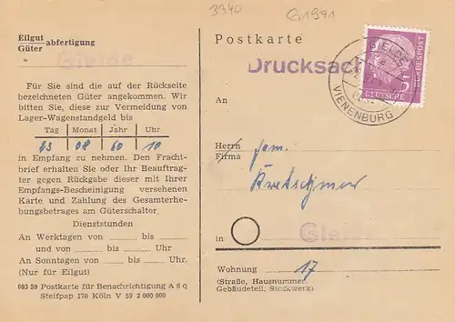 Gielde über Vienenburg, Frachtabfertigungskarte gl1960 G1971