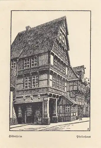 Hildesheim, Pfeilerhaus, Papierbild im AK-Format ngl G3282