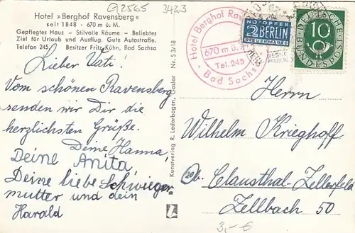 Bad Sachsa, Südharz, Hotel Berghof Ravensberg glum 1950? G2565