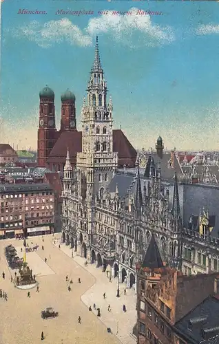 München, Marienplatz mit Rathaus und Frauenkirche gl1911 F9905