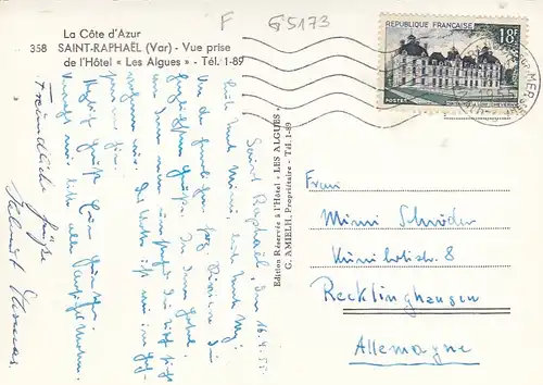 Saint-Raphael (Var), Vue prise de l'Hôtel "Les Algues" gl1955 G5173