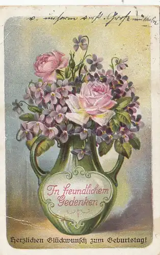 Geburtstag-Wünsche mit Rosen-Vase gl1927 G3477
