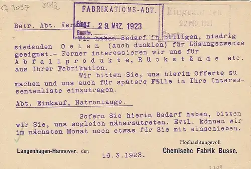 Langenhagen bei Hannover, Chem.Fabrik Busse, Zeitgeschichte gl1923 G3097