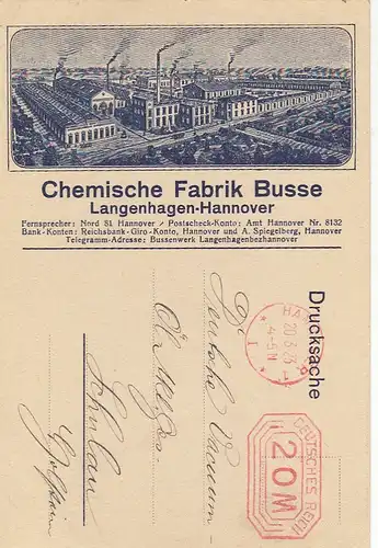 Langenhagen bei Hannover, Chem.Fabrik Busse, Zeitgeschichte gl1923 G3097