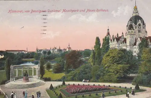 Hannover, v.Bennigsen-Denkmal, Maschpark u.Neues Rathaus feldpgl1917 G2812