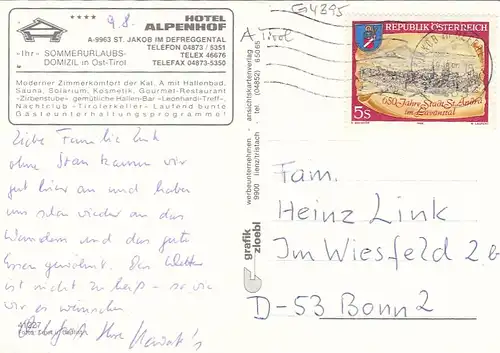 St.Jakob, Defereggental, Tirol, Hotel Alpenhof gl1980? G4395