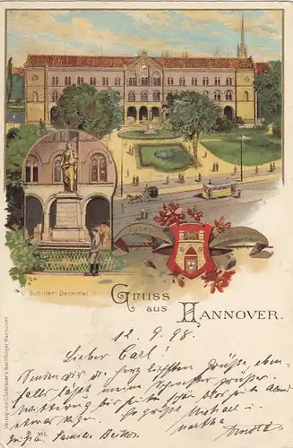 Hannover, Schiller-Denkmal, Litho gl1898 G2831