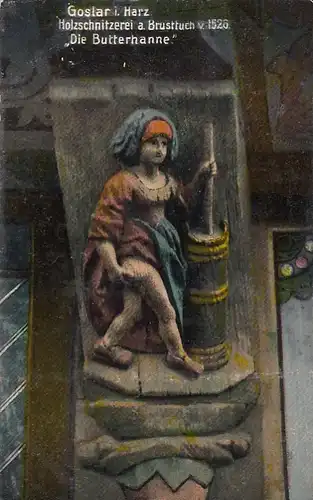 Goslar, Harz, Holzschnitzerei am Brusttuch "Die Butterhanne" ngl G2127