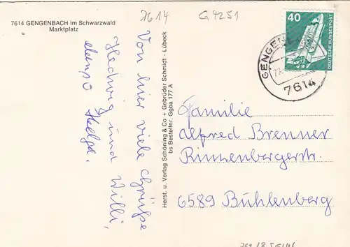 Gengenbach, Kinzigtal, Schwarzwald, Marktplatz glum 1970? G4251