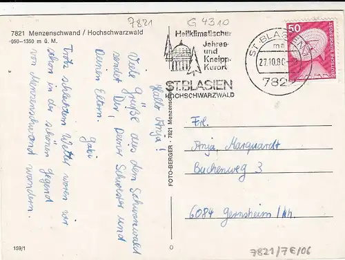 Menzenschwand, Schwarzwald, Luftbild gl1980 G4310