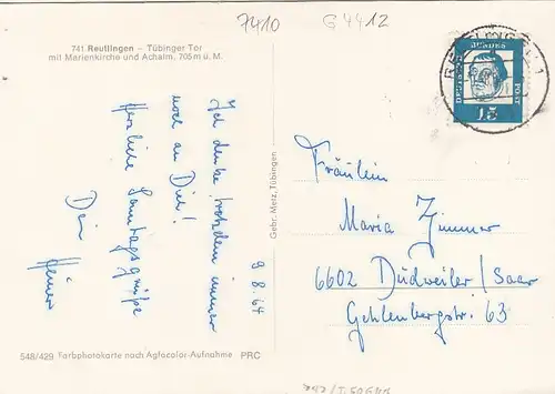 Reutlingen, Tünger Tor, Marienkirche und Achalm gl1986 G4412