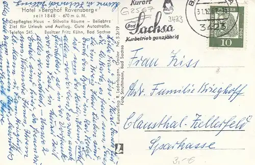 Bad Sachsa, Südharz, Hotel Berghof Ravensberg gl1962 G2567