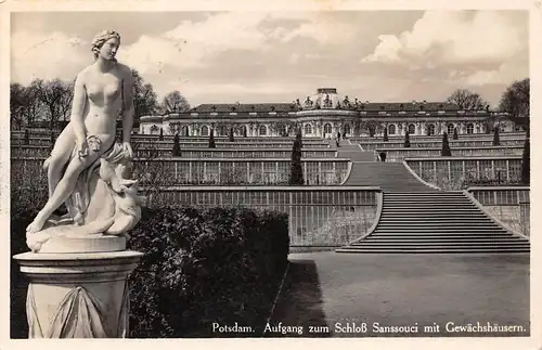 Potsdam Aufgang zum Schloss Sanssouci mit Gewächshäusern gl1934 168.356