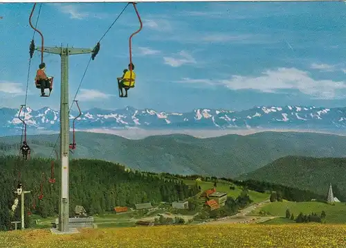 Feldberg, Schwarzwald, Feldbergturm, Schwebelift und Alpenkette gl1976 G4210