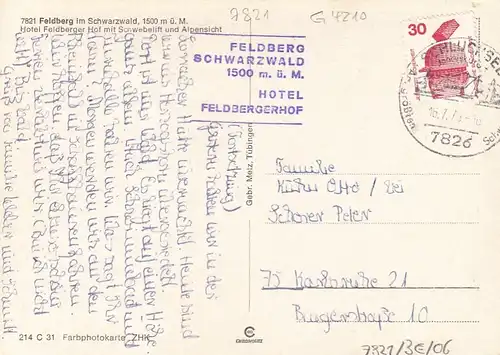 Feldberg, Schwarzwald, Feldbergturm, Schwebelift und Alpenkette gl1976 G4210