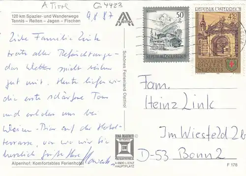 St.Jakob, Defereggental, Tirol, Hotel Alpenhof, Mehrbildkarte gl1987 G4423