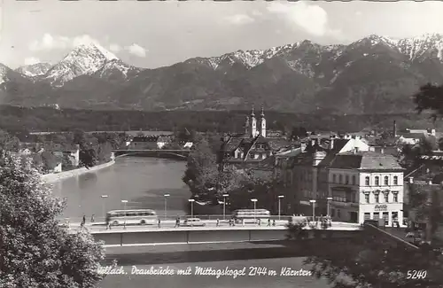 Villach, Draubrücke mit Mittagskogel, Kärnten gl1963 G4577