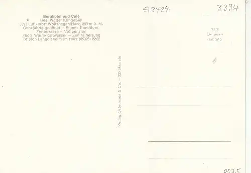 Wolfshagen, Oberharz, Berghotel und Café ngl G2424