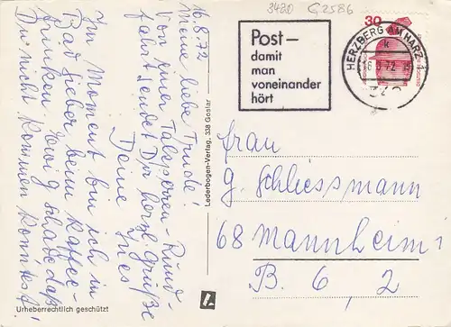 Die Talsperren des Harz, Mehrbildkarte gl1972 G2586