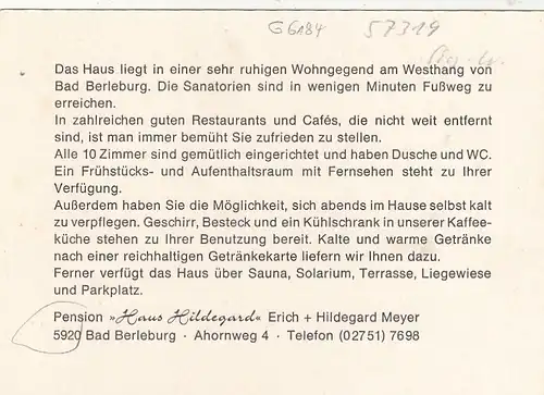 Bad Berleburg, Pension "Haus Hildegard", Werbekarte ngl G6184